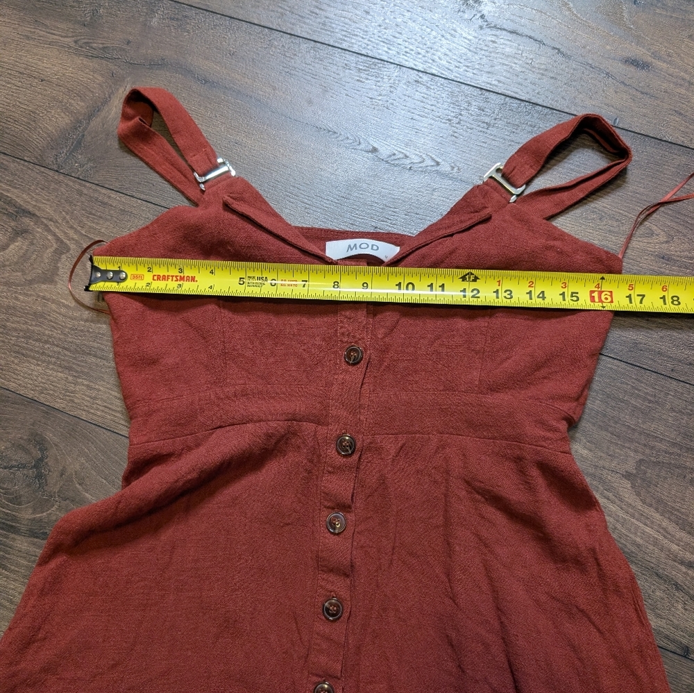 MOD Rust Button-Front Linen Cotton Mini Dress Size Medium - Picture 8 of 9